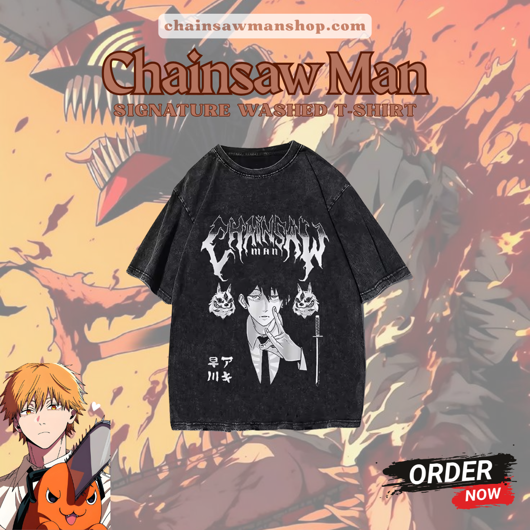 Vintage Dark Graphic PTTT2404 Washed  Chainsaw Man T-Shirts
